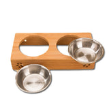 Double Raised Stainless Steel Bowls With Bamboo Stand Mr Fluffy