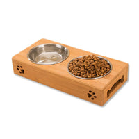 Double Raised Stainless Steel Bowls With Bamboo Stand Mr Fluffy