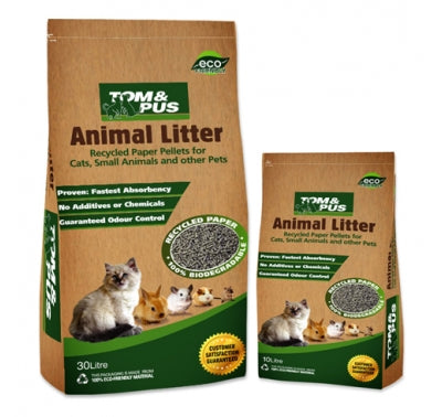 Tom & Pus Recycled Paper Cat Litter 30L Mr Fluffy